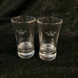 2 Brand New Sobieski Polish Vodka Shot Glasses Embossed Crown Logo Barware